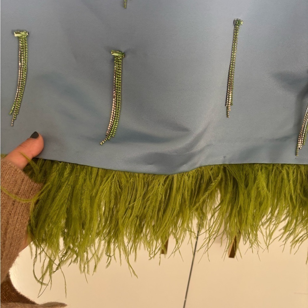 Cynthia Rowley Lavender to Blue Ombre Shift Dress with Green Feather Hem - Picture 4 of 16